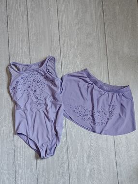 Bloch Lilac Floral Leotard Sz 12 with Matching Skirt Sz 8-10